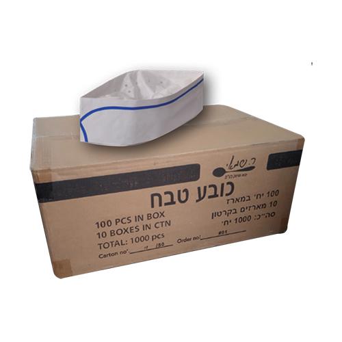 כובע טבח 70 גרם פס כחול 100 יח' ר. שמאי