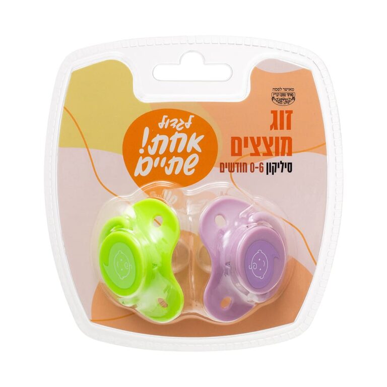 זוג מוצצים סיליקון בינוניים ב-PVC לתינוק 6+ חודשים ר.שמאי